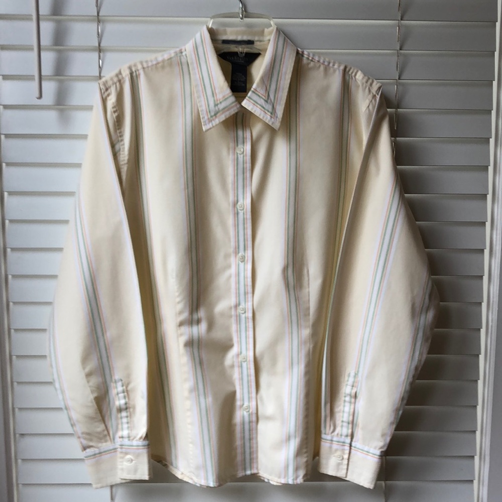 Wrinkle free pale yellow blouse with stripes